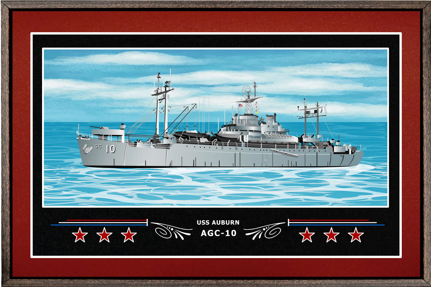 USS AUBURN AGC 10 BOX FRAMED CANVAS ART BURGUNDY
