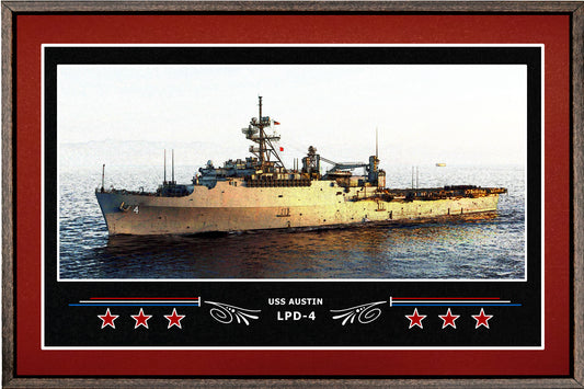 USS AUSTIN LPD 4 BOX FRAMED CANVAS ART BURGUNDY