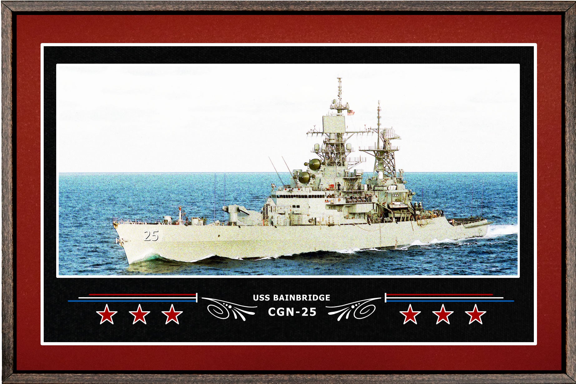 USS BAINBRIDGE CGN 25 BOX FRAMED CANVAS ART BURGUNDY