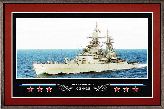USS BAINBRIDGE CGN 25 BOX FRAMED CANVAS ART BURGUNDY