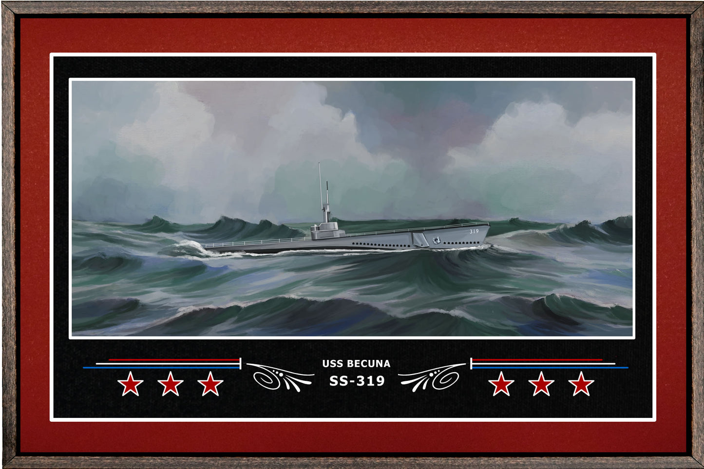 USS BECUNA SS 319 BOX FRAMED CANVAS ART BURGUNDY