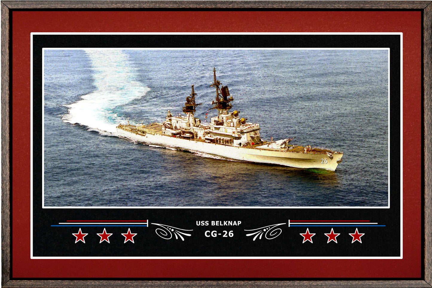 USS BELKNAP CG 26 BOX FRAMED CANVAS ART BURGUNDY