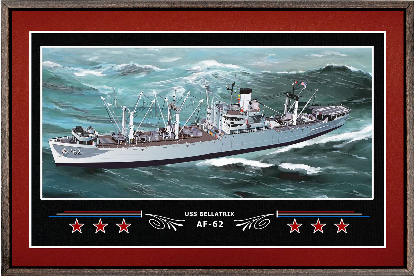 USS BELLATRIX AF 62 BOX FRAMED CANVAS ART BURGUNDY
