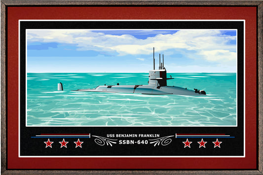 USS BENJAMIN FRANKLIN SSBN 640 BOX FRAMED CANVAS ART BURGUNDY