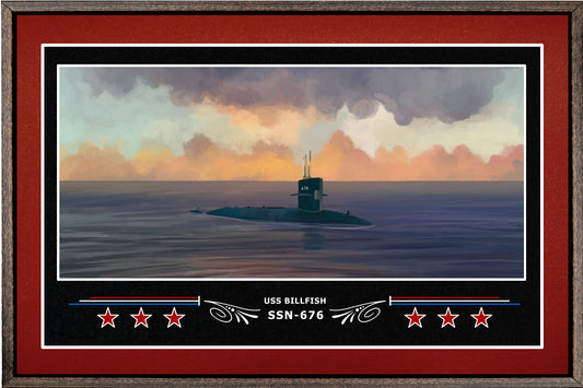 USS BILLFISH SSN 676 BOX FRAMED CANVAS ART BURGUNDY
