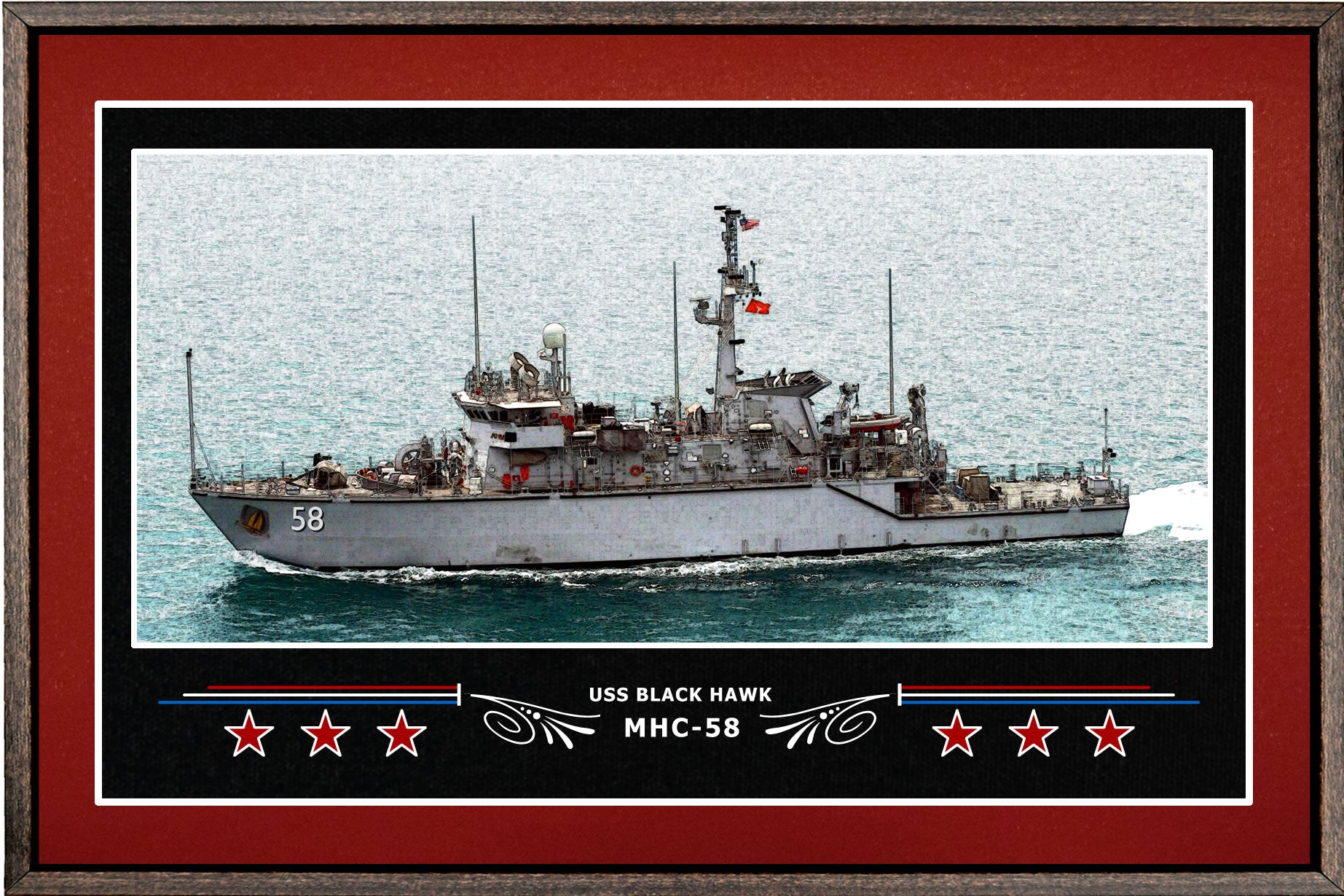 USS BLACK HAWK MHC 58 BOX FRAMED CANVAS ART BURGUNDY