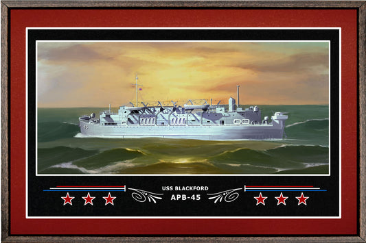 USS BLACKFORD APB 45 BOX FRAMED CANVAS ART BURGUNDY