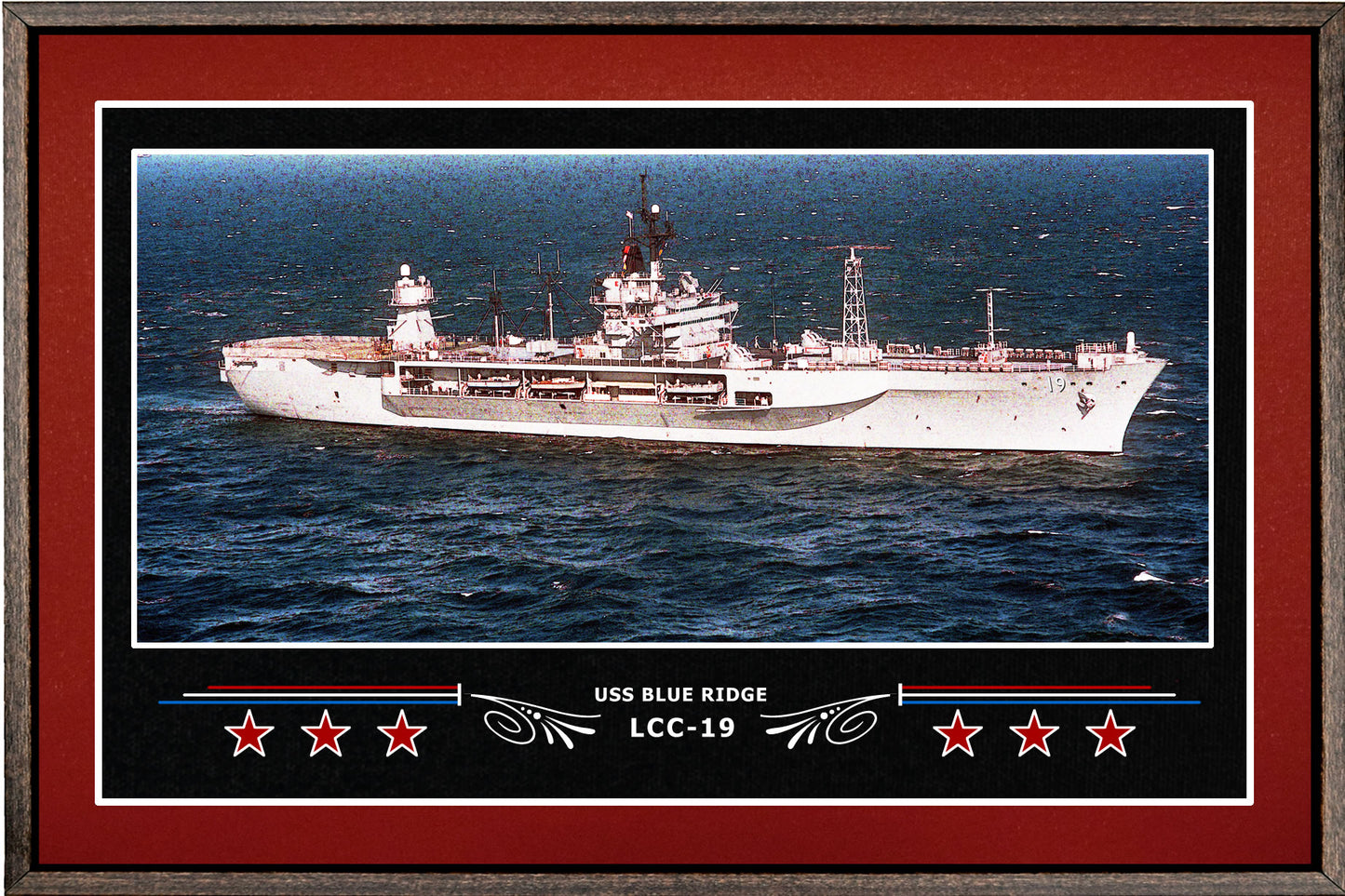 USS BLUE RIDGE LCC 19 BOX FRAMED CANVAS ART BURGUNDY