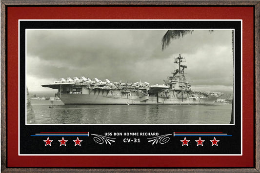 USS BON HOMME RICHARD CV 31 BOX FRAMED CANVAS ART BURGUNDY