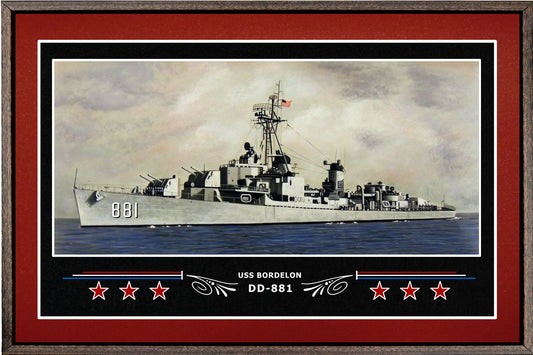 USS BORDELON DD 881 BOX FRAMED CANVAS ART BURGUNDY
