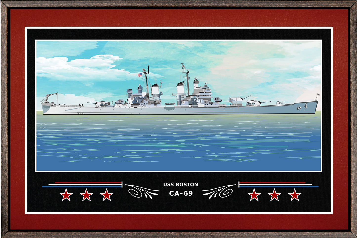 USS BOSTON CA 69 BOX FRAMED CANVAS ART BURGUNDY