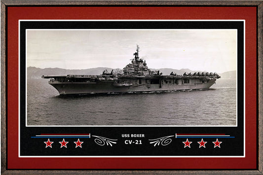 USS BOXER CV 21 BOX FRAMED CANVAS ART BURGUNDY