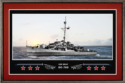 USS BRAY DE 709 BOX FRAMED CANVAS ART BURGUNDY