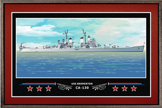 USS BREMERTON CA 130 BOX FRAMED CANVAS ART BURGUNDY