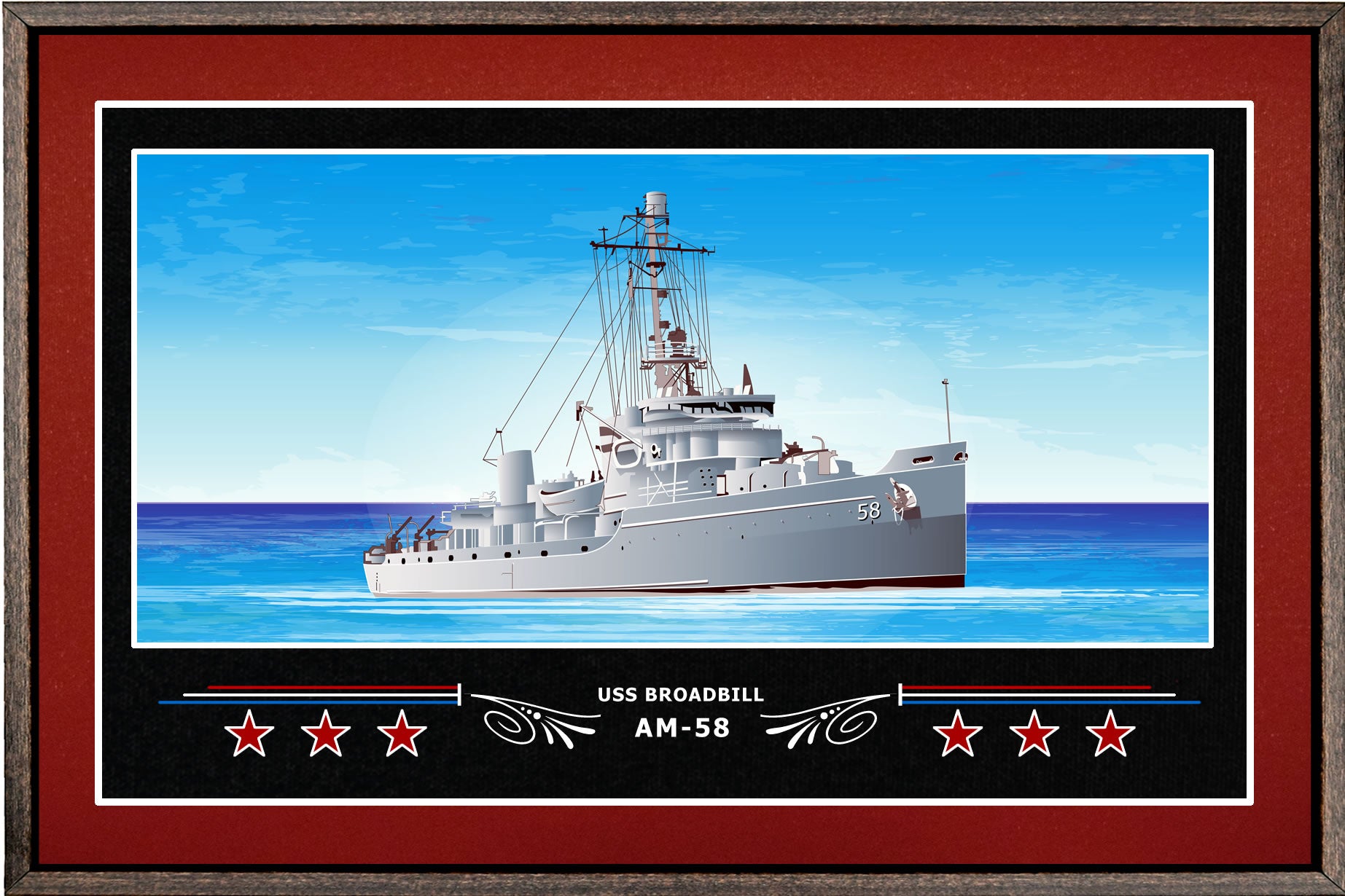 USS BROADBILL AM 58 BOX FRAMED CANVAS ART BURGUNDY