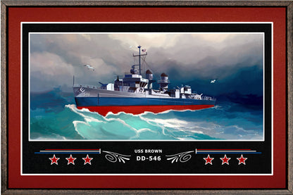 USS BROWN DD 546 BOX FRAMED CANVAS ART BURGUNDY