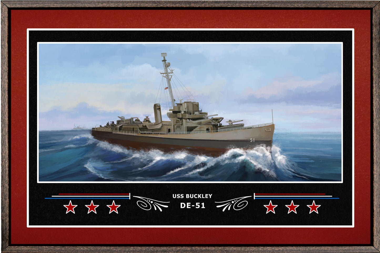USS BUCKLEY DE 51 BOX FRAMED CANVAS ART BURGUNDY