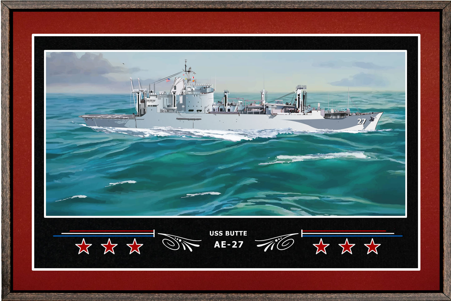 USS BUTTE AE 27 BOX FRAMED CANVAS ART BURGUNDY