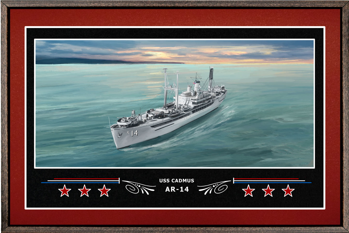 USS CADMUS AR 14 BOX FRAMED CANVAS ART BURGUNDY