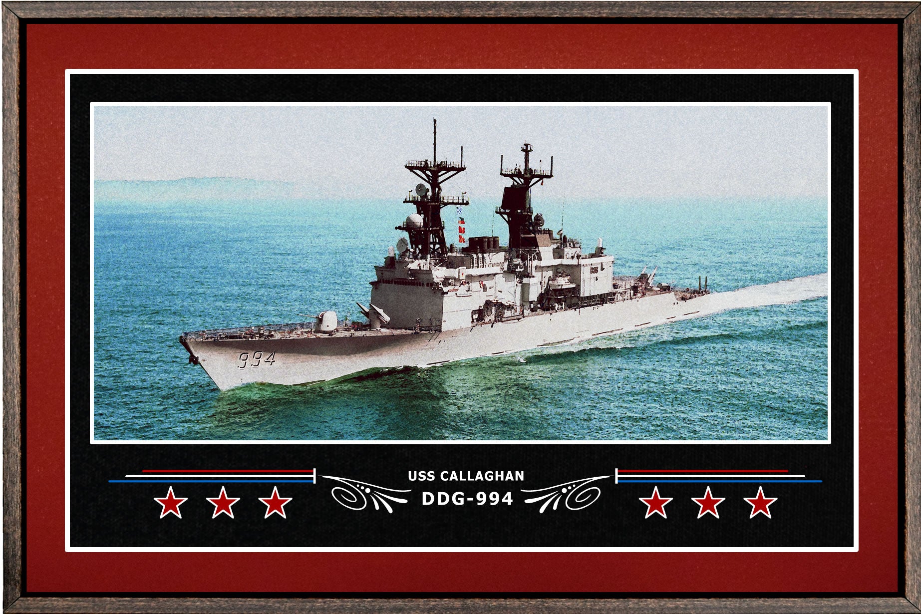 USS CALLAGHAN DDG 994 BOX FRAMED CANVAS ART BURGUNDY