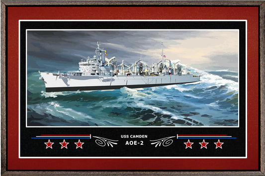 USS CAMDEN AOE 2 BOX FRAMED CANVAS ART BURGUNDY