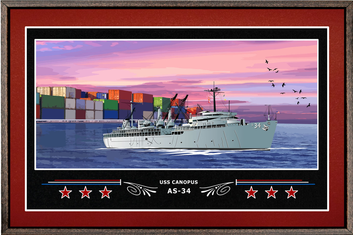 USS CANOPUS AS 34 BOX FRAMED CANVAS ART BURGUNDY