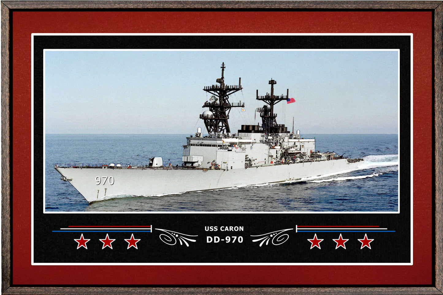 USS CARON DD 970 BOX FRAMED CANVAS ART BURGUNDY