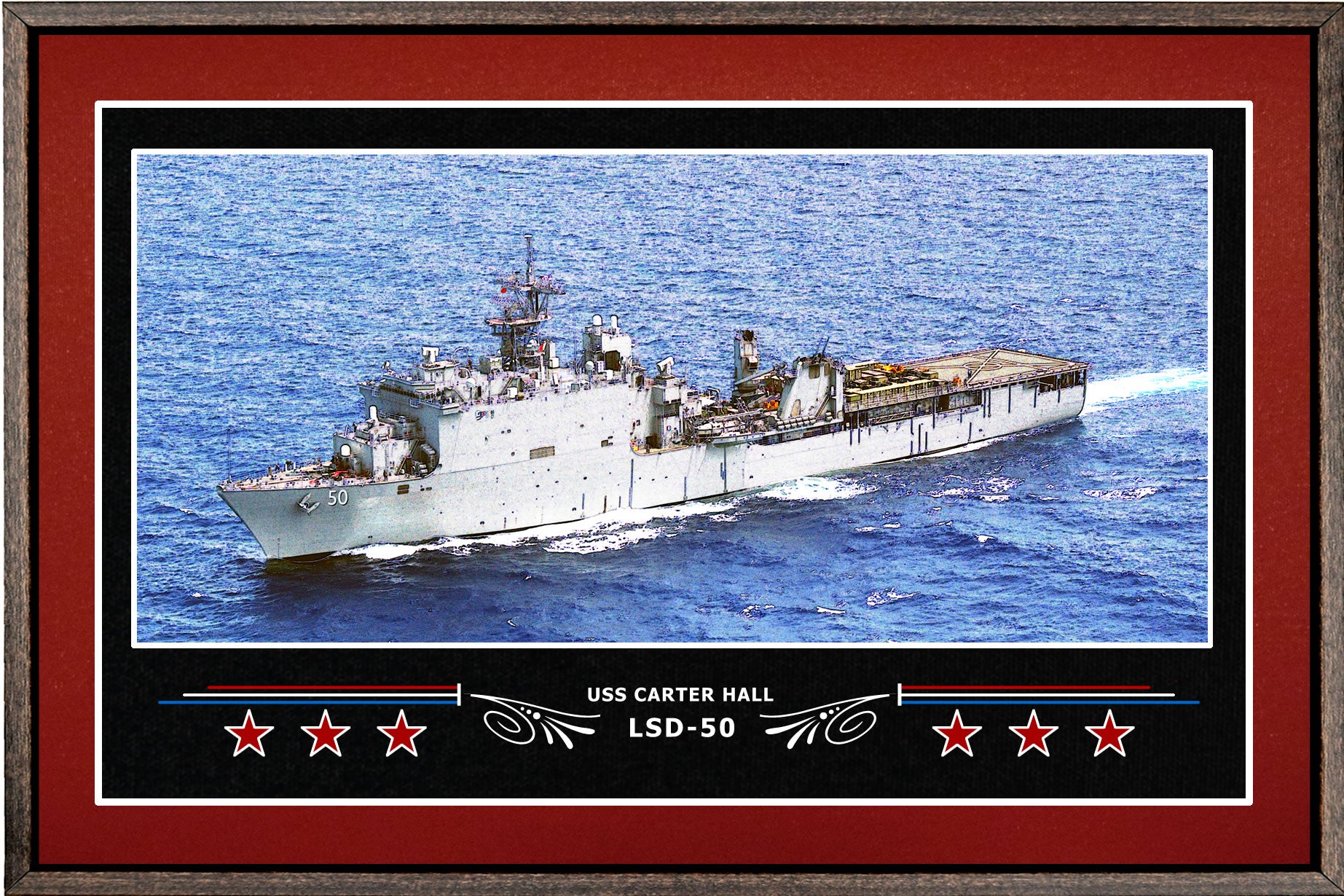USS CARTER HALL LSD 50 BOX FRAMED CANVAS ART BURGUNDY