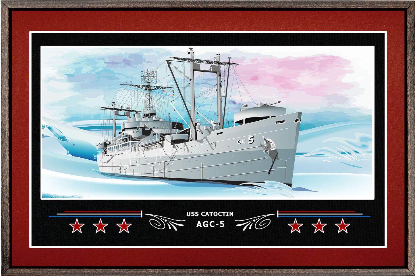 USS CATOCTIN AGC 5 BOX FRAMED CANVAS ART BURGUNDY