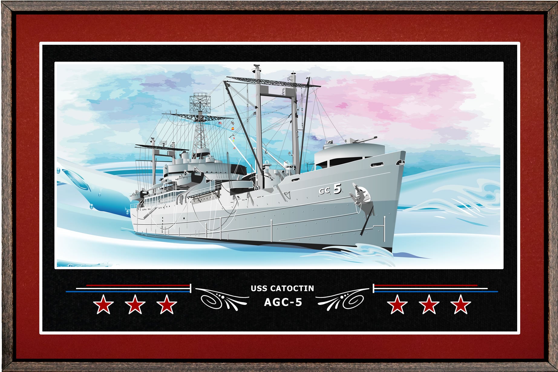 USS CATOCTIN AGC 5 BOX FRAMED CANVAS ART BURGUNDY