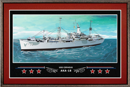 USS CEPHEUS AKA 18 BOX FRAMED CANVAS ART BURGUNDY