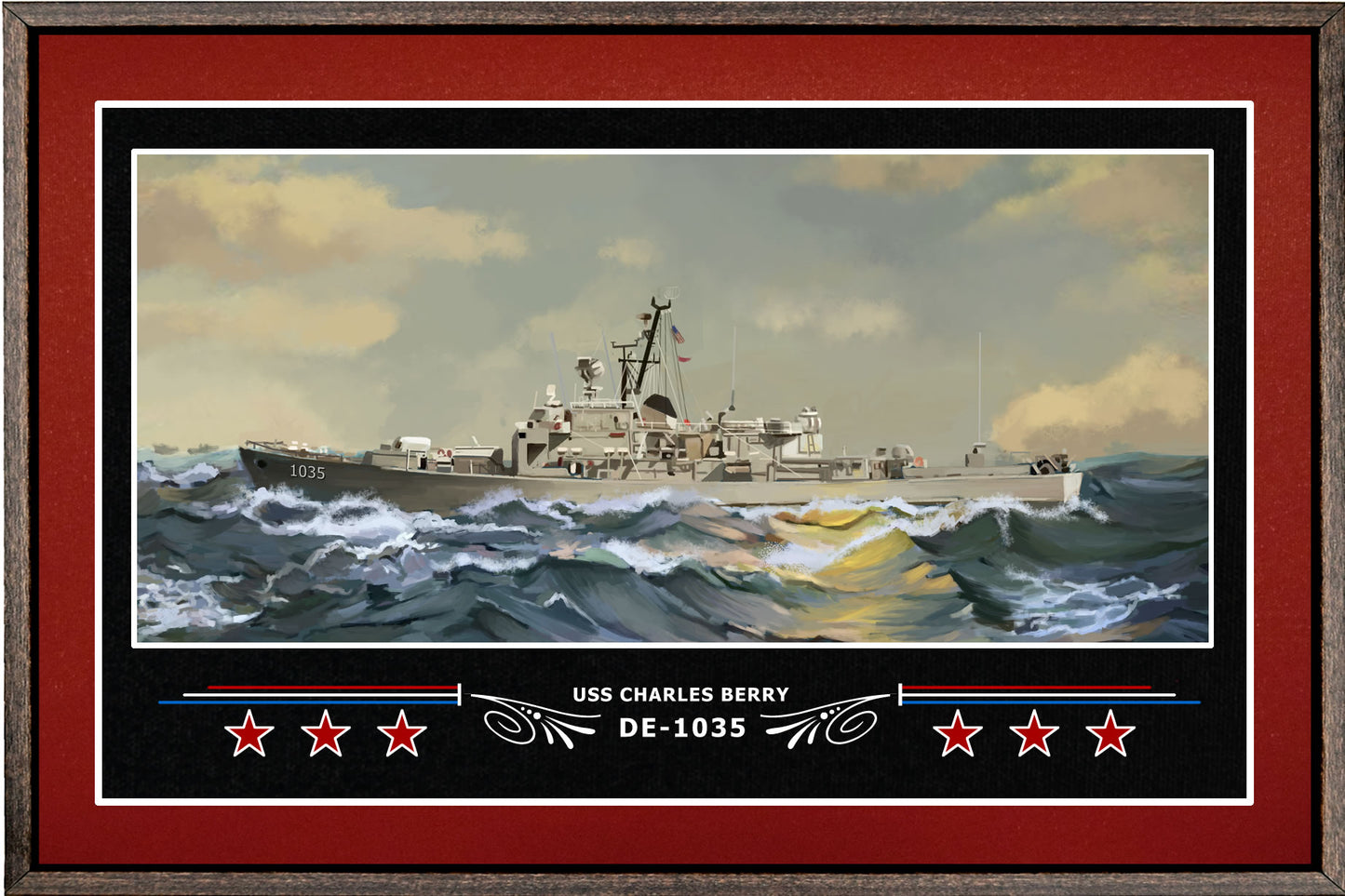 USS CHARLES BERRY DE 1035 BOX FRAMED CANVAS ART BURGUNDY