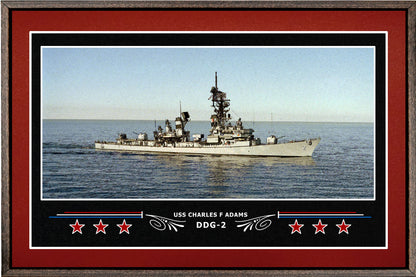 USS CHARLES F ADAMS DDG 2 BOX FRAMED CANVAS ART BURGUNDY