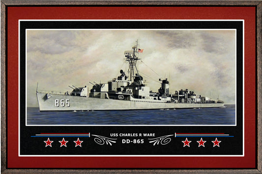 USS CHARLES R WARE DD 865 BOX FRAMED CANVAS ART BURGUNDY