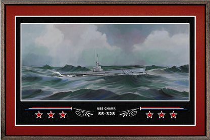 USS CHARR SS 328 BOX FRAMED CANVAS ART BURGUNDY