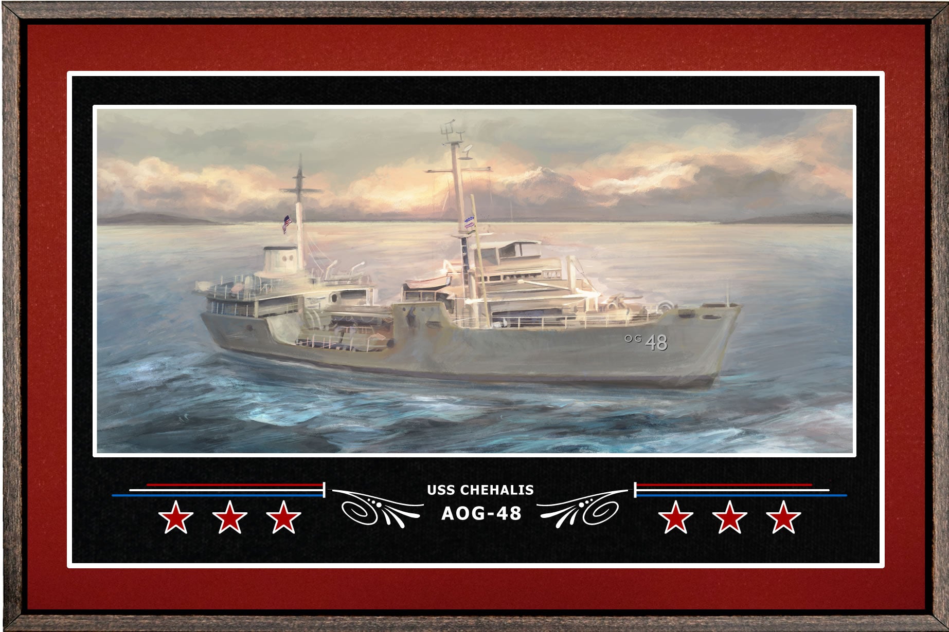 USS CHEHALIS AOG 48 BOX FRAMED CANVAS ART BURGUNDY