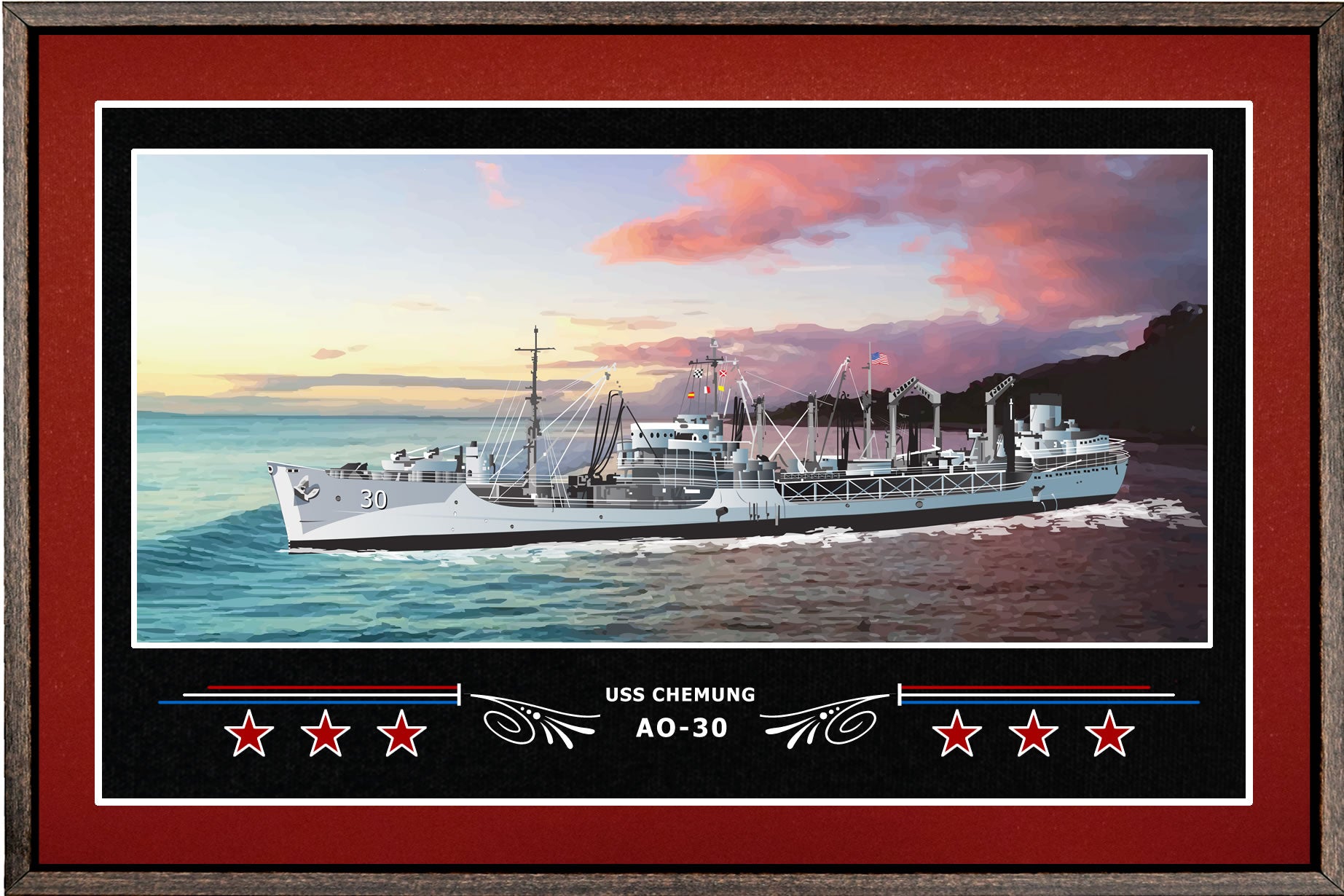 USS CHEMUNG AO 30 BOX FRAMED CANVAS ART BURGUNDY