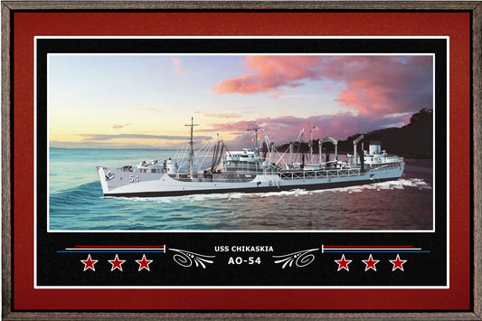 USS CHIKASKIA AO 54 BOX FRAMED CANVAS ART BURGUNDY