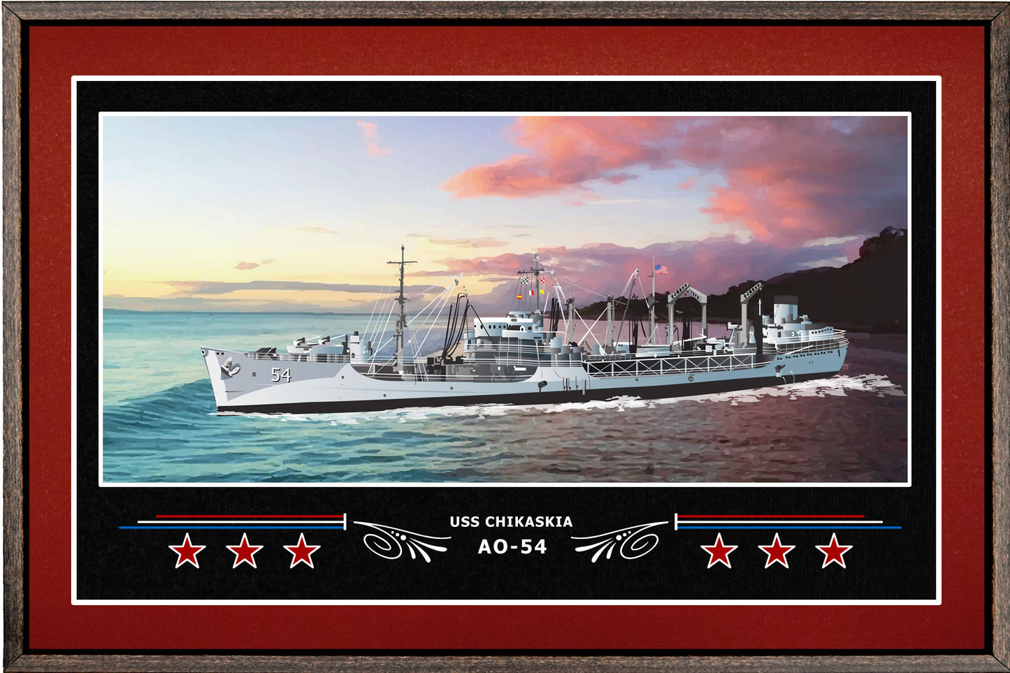 USS CHIKASKIA AO 54 BOX FRAMED CANVAS ART BURGUNDY