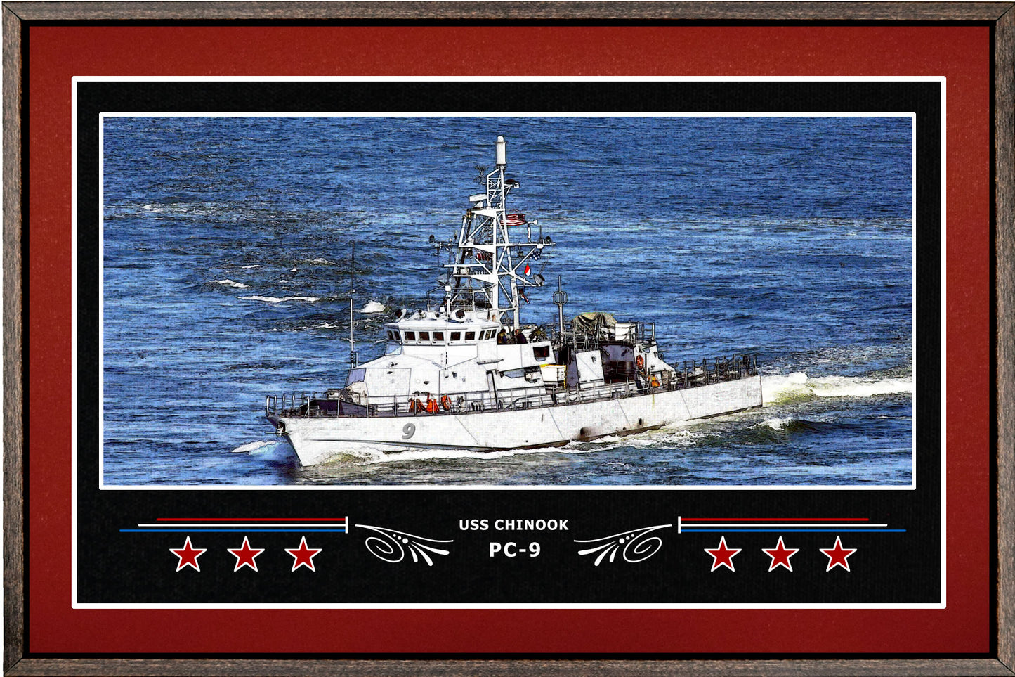 USS CHINOOK PC 9 BOX FRAMED CANVAS ART BURGUNDY