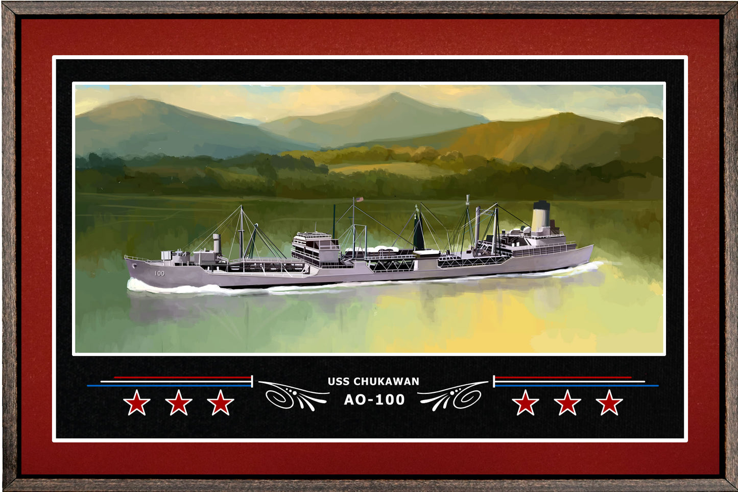 USS CHUKAWAN AO 100 BOX FRAMED CANVAS ART BURGUNDY