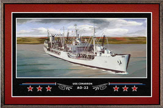 USS CIMARRON AO 22 BOX FRAMED CANVAS ART BURGUNDY