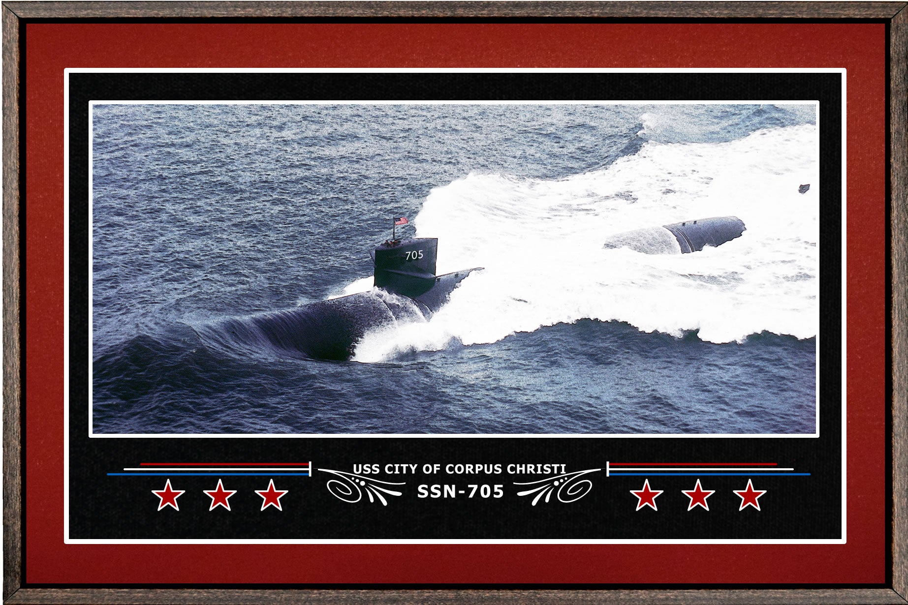 USS CITY OF CORPUS CHRISTI SSN 705 BOX FRAMED CANVAS ART BURGUNDY