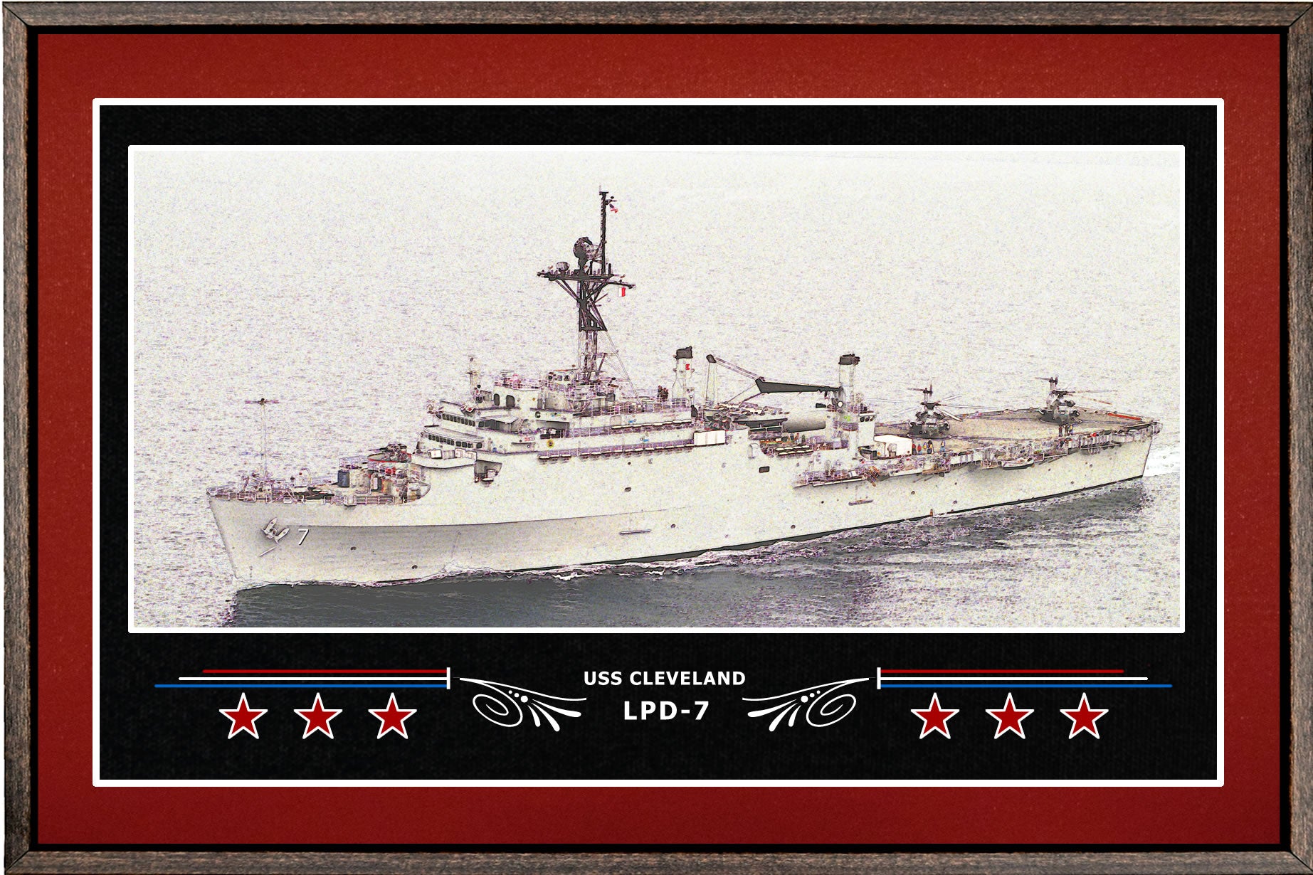 USS CLEVELAND LPD 7 BOX FRAMED CANVAS ART BURGUNDY