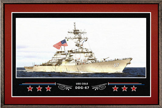 USS COLE DDG 67 BOX FRAMED CANVAS ART BURGUNDY