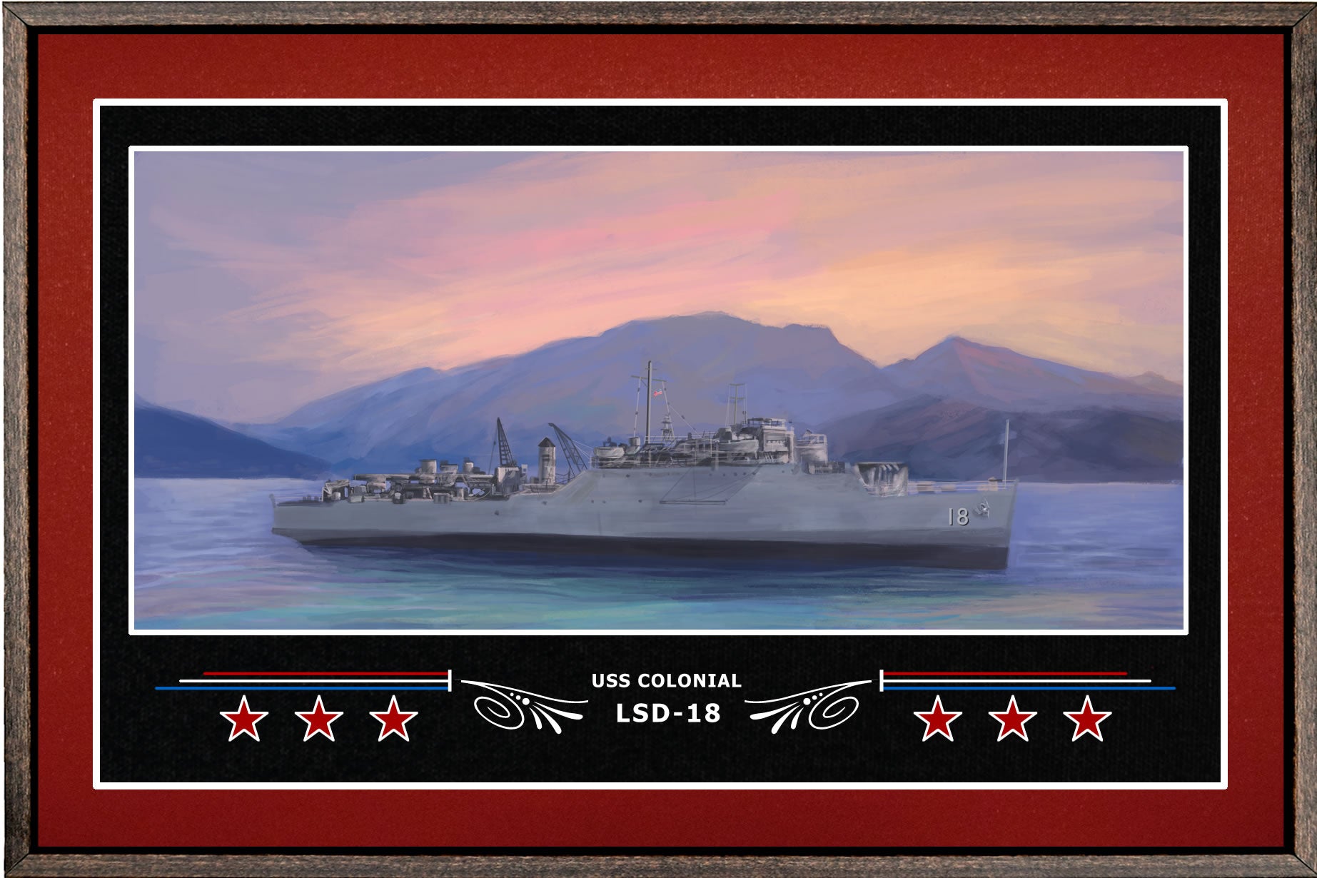USS COLONIAL LSD 18 BOX FRAMED CANVAS ART BURGUNDY