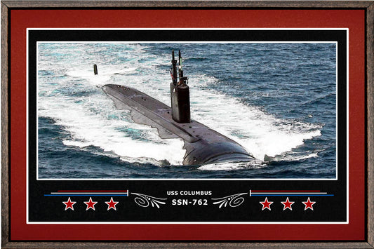 USS COLUMBUS SSN 762 BOX FRAMED CANVAS ART BURGUNDY