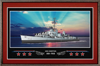 USS COMPTON DD 705 BOX FRAMED CANVAS ART BURGUNDY