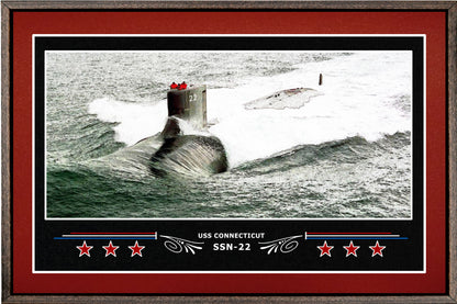 USS CONNECTICUT SSN 22 BOX FRAMED CANVAS ART BURGUNDY