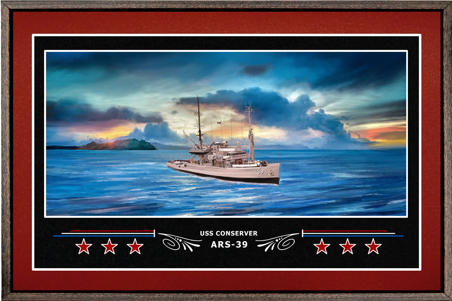 USS CONSERVER ARS 39 BOX FRAMED CANVAS ART BURGUNDY